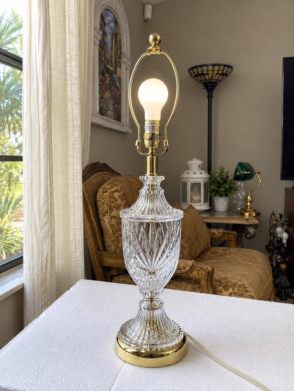 vintage cut-glass or crystal table lamp Hollywood Regency or Neoclassical styles